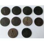 A COLLECTION OF LATE 18th CENTURY COPPER TOKENS. A Manchester Halfpenny 1798 'Success to Navigation.
