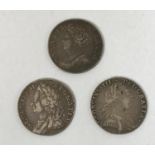 SHILLINGS, QUEEN ANNE, GEORGE II AND III. A Queen Anne Shilling dated 1711, angles plain, a George