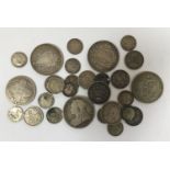 VICTORIAN HALF CROWNS AND OTHER SILVER COINAGE. Mixed coins to include half crowns for 1896, 1900,