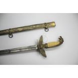 19THC SOCIETY SWORD & SCABBARD probably American, with a gilt brass and ivory hilt, with Eagle