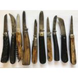 A COLLECTION OF TEN BONE HANDLED AND SIMILAR KNIVES. Ten assorted knives to include a three blade
