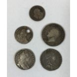 WILLIAM III SIXPENCE AND OTHER SMALL SILVER. A William III Sixpence dated 1696, A George III