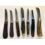 A COLLECTION OF TEN BONE HANDLED FOLDING KNIVES. A collection of bone handled pruning and pocket