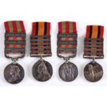 A THREE CLASP INDIA AND FIVE CLASP QUEEN'S SOUTH AFRICA PAIR. An India Medal 1895-1902 with veiled