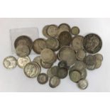 A COLLECTION OF SILVER AND OTHER COINS. A George III Halfcrown dated 1819, a quantity of