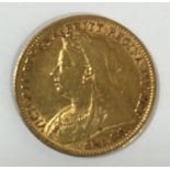 A HALF SOVEREIGN. A Queen Victoria 'Old Head' Half Sovereign dated 1899.