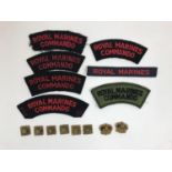 A COLLECTION OF MILITARY PATCHES AND SIMILAR ITEMS. Seven Royal Marines shoulder badges, one