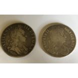 TWO CROWNS: CHARLES II AND WILLIAM III. A Charles II Crown dated 1673, Vicesimo Quinto rim. And a