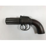 A PEPPER BOX REVOLVER WITH STANDARD ACTION. A six barrel percussion Pepper Box' revolver with