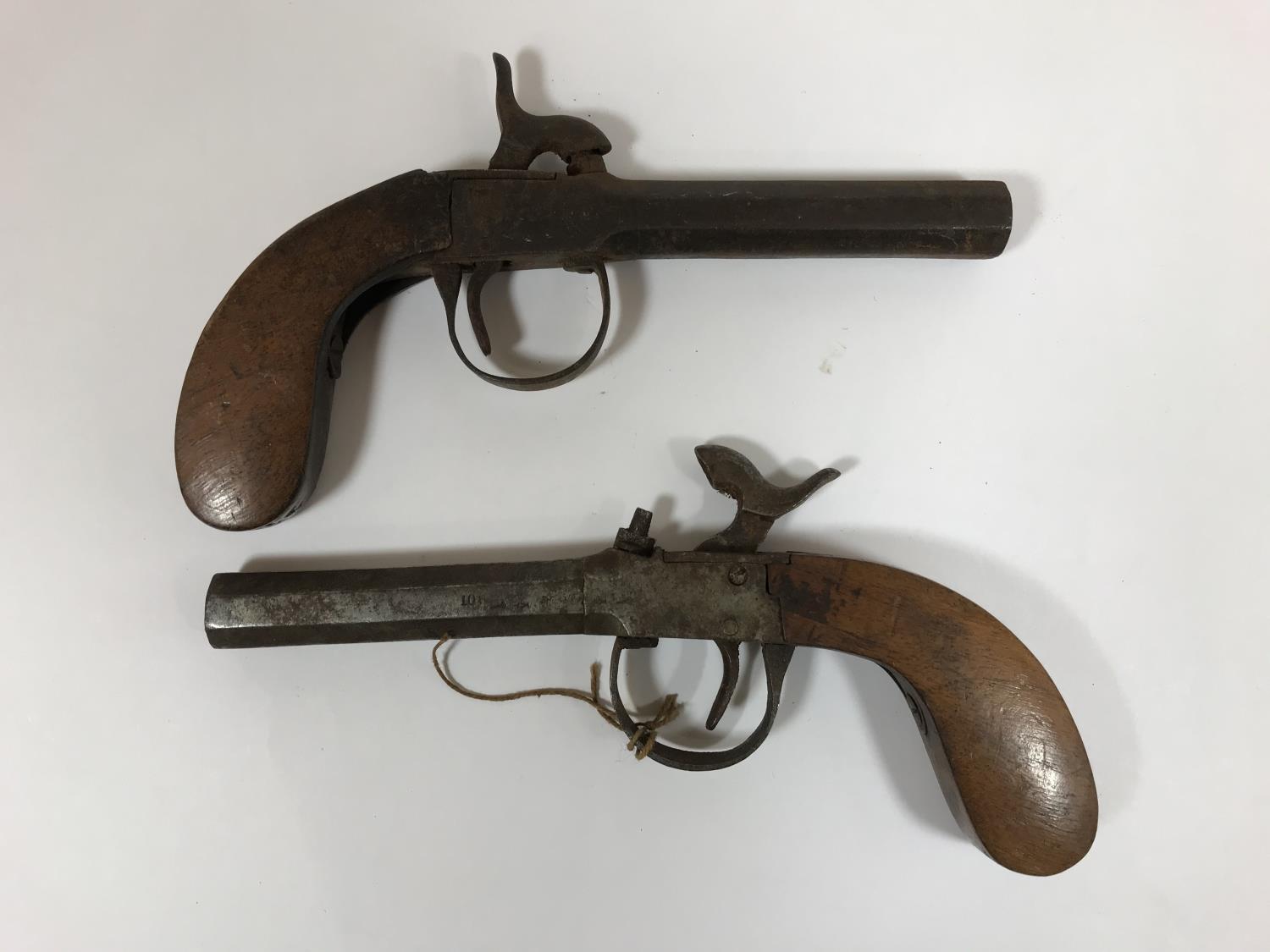 TWO PAIRS OF POCKET PISTOLS. A pair of percussion cap pocket pistols with octagonal screw off - Image 8 of 8