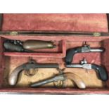 TWO PAIRS OF POCKET PISTOLS. A pair of percussion cap pocket pistols with octagonal screw off