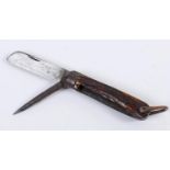 A FOLDING KNIFE BY JOSPEH ALLEN & SONS. A folding knife with horn handle and a single 8.5cm blade