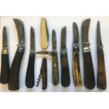 A COLLECTION OF TEN BONE HANDLED AND SIMILAR PRUNING AND FOLDING KNIVES. A bone handled pruning