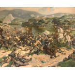 A COLOUR PRINT: BATTLE OF TUGELA AND ANOTHER. A Colour print with title pasted to the reverse '