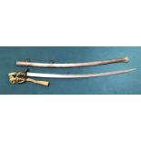 A CONTINENTAL PATTERN CAVALRY SWORD. A three bar brass troopers sword with fullered single-edged