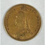 A VICTORIAN JUBILEE PORTRAIT HALF SOVEREIGN. A Victorian Jubilee Head Half Sovereign dated 1892.