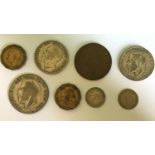 A SMALL COLLECTION OF GEORGE V AND GEORGE VI COINS. A George V Halfcrown for 1924 Florins for 1925