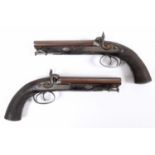 A PAIR OF DOUBLE BARREL PISTOLS BY MAYBURY AND SONS. A pair of double barrel 'Howdar' type