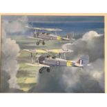 RON GALE. TWO TIGERMOTHS. Two Tigermoths flying through a break in the clouds, oil