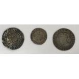 A HENRY VII GROAT, A QUEEN ELIZABETH SIXPENCE AND ANOTHER HAMMERED COIN. A Henry VII profile issue