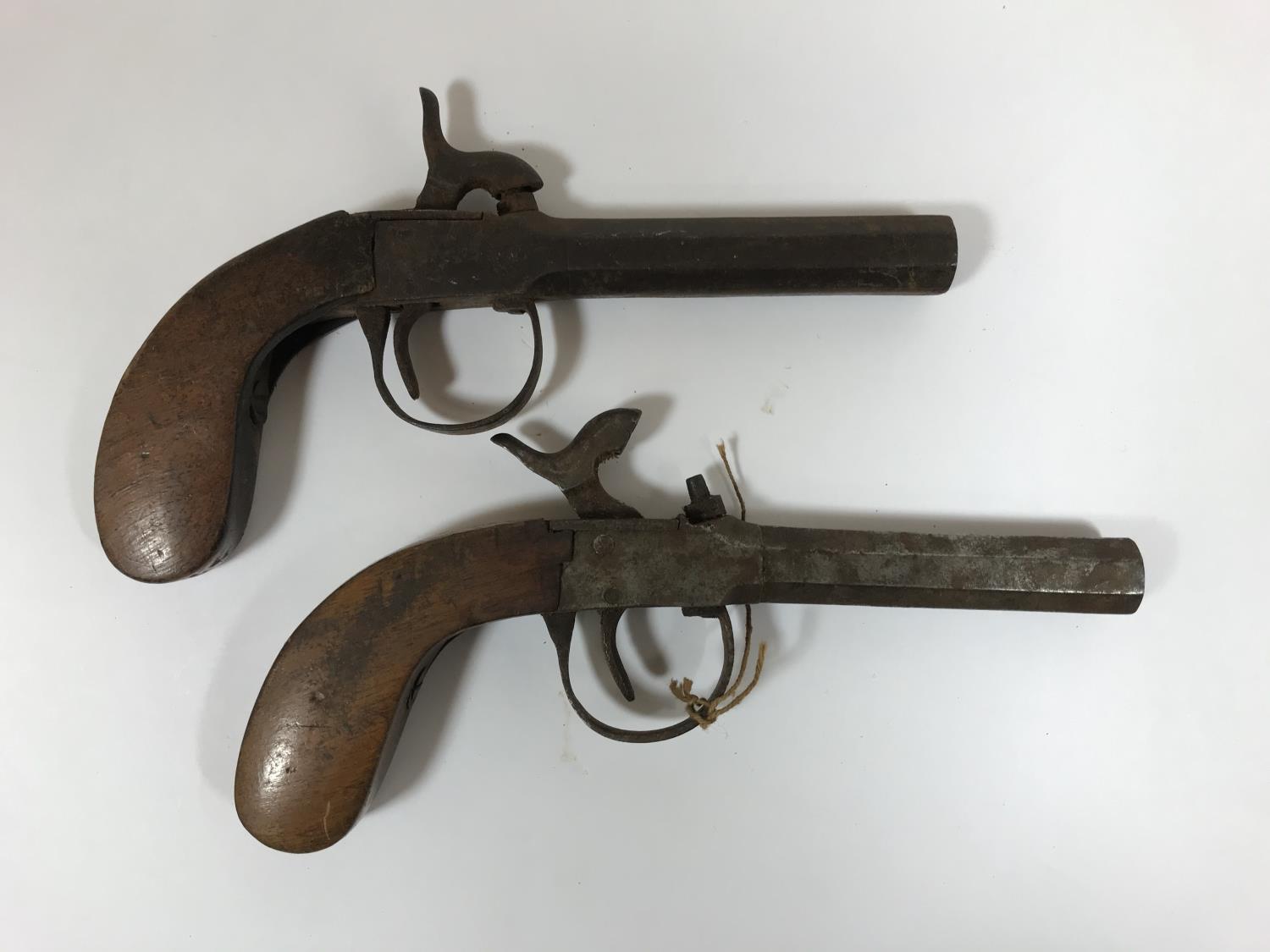 TWO PAIRS OF POCKET PISTOLS. A pair of percussion cap pocket pistols with octagonal screw off - Image 6 of 8