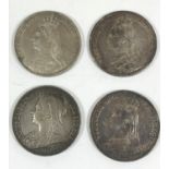 FOUR VICTORIAN CROWNS. Victorian Crowns: 1890, 1891, 1892, and 1895 with LVIII rim. 4 coins.