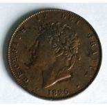 A GEORGE IV HALFPENNY. A George IV Halfpenny dated 1826.