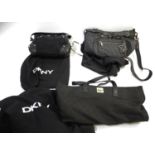 DESIGNER HANDBAGS - DKNY 3 textured fabric handbags, each with black DKNY protection bags. (3)