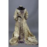 LATE 18THC/EARLY 19THC CREAM SILK DRESS a cream silk costume with painted decoration of delicate