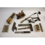 WOODWORKING TOOLS various vintage tools including 7 mortise chisels by Isaac Greaves, a wooden