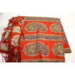 19THC PAISLEY SHAWL a fringed wool shawl, also with an Eastern European embroidered apron, an Indian