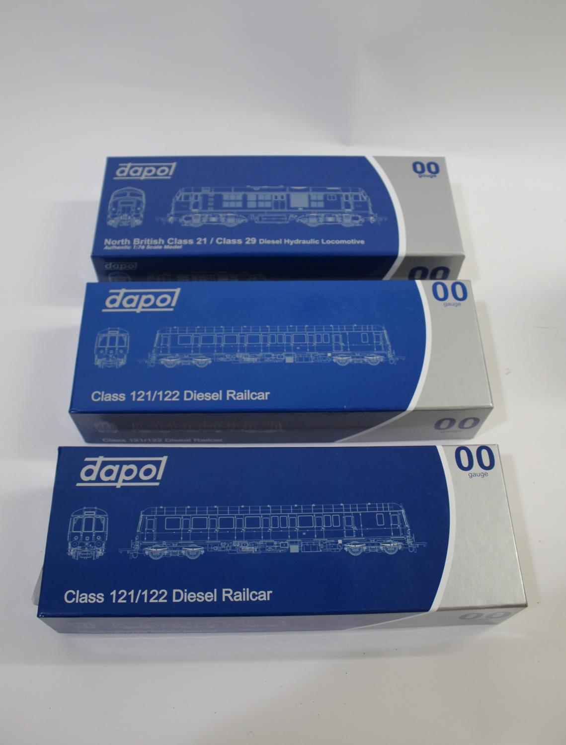 BOXED DAPOL DIESEL LOCOMOTIVES 3 boxed locomotives including Class 121/122 Diesel Railcar, Class