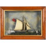FOLK ART MARINE DIORAMA a late 19thc diorama of a masted ship in full sail, with a painted