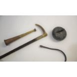 SILVER MOUNTED RIDING CROP with a antler handle and silver collar, marked for Birmingham, 1913. Also