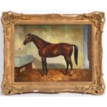 BRITISH SCHOOL, 20th/21st CENTURY RACEHORSE IN A STABLE Bears signature NADLER, oil on ply panel,