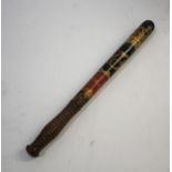 VICTORIAN POLICE TRUNCHEON the painted truncheon with VR monogram and marked Police, with a ring