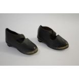 PAIR OF EARLY CHILDREN'S SHOES - PRESTON a pair of leather shoes with brass studs and wooden and
