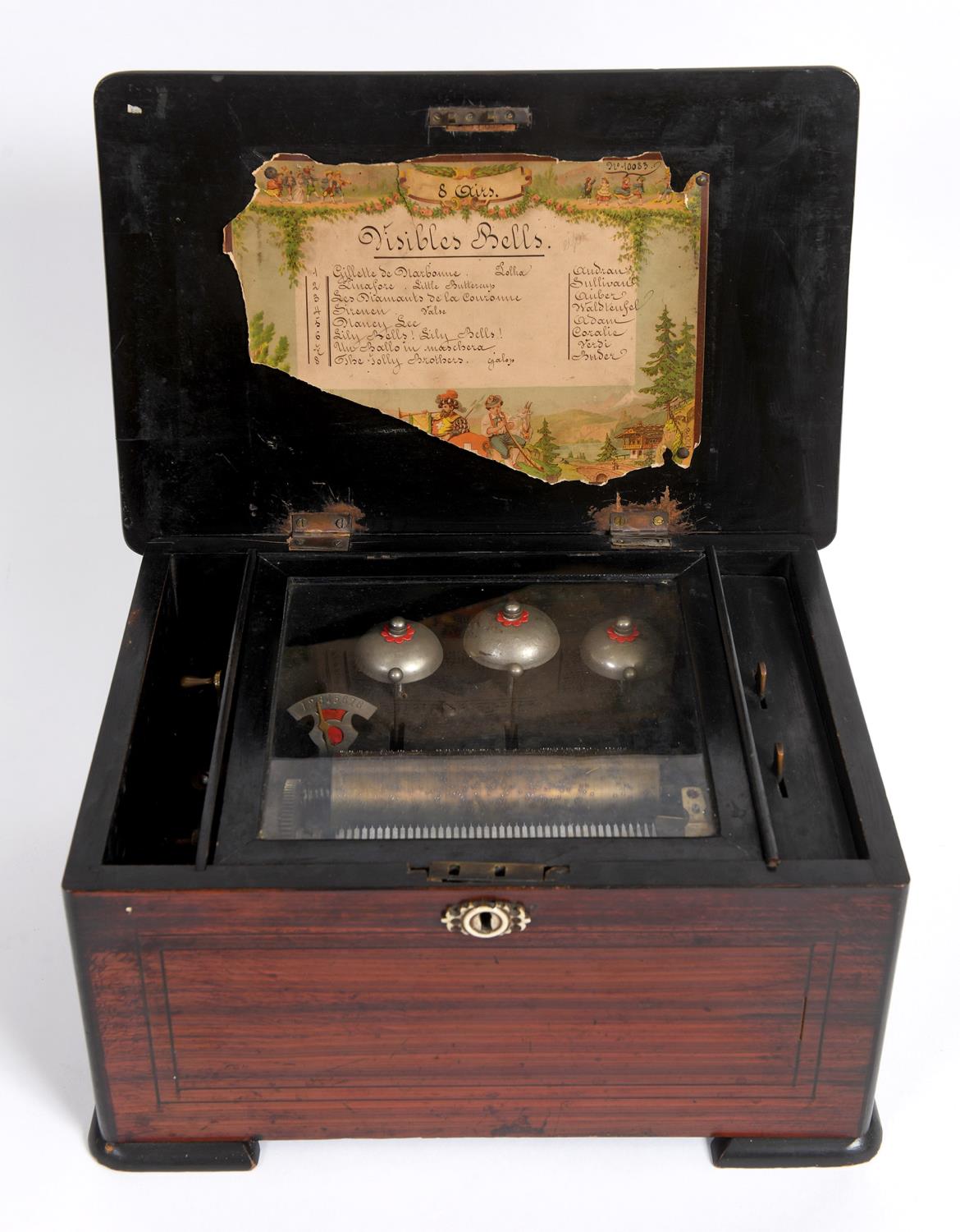 VICTORIAN MUSIC BOX - 8 AIRS a musical box with an 8 air movement and striking on 3 bells, with