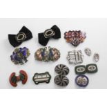 THREE ART NOUVEAU ENAMELLED BUCKLES with floral decoration, two pairs of oval enamelled buckles, and