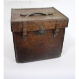 VINTAGE LEATHER HAT BOX - T EVINS, EXETER a 19thc leather hat box with brass lock plate and catches,