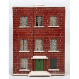 VICTORIAN DOLLS HOUSE a 3 storey pine house with painted brick facade, and glazed windows with