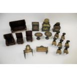 19THC DOLLS HOUSE FURNITURE a set of 19thc lithograph dolls house furniture including 2 tables,