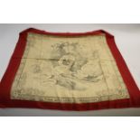 VICTORIAN SILK SCARF - THE ANGLERS COMPANION a printed silk scarf with a depiction of Izaak Walton