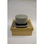 BOXED TOP HAT a grey top hat by Woodrow, Piccadilly, and retailed by Jack Album Ltd, Reading. Size