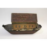 19THC NOAH'S ARK & ANIMALS a German painted pine Noah's Ark, with a sliding lid on one side. With