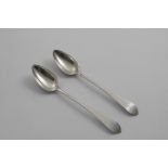A PAIR OF GEORGE III SCOTTISH PROVINCIAL DESSERT SPOONS with Celtic points, initialled "J", by