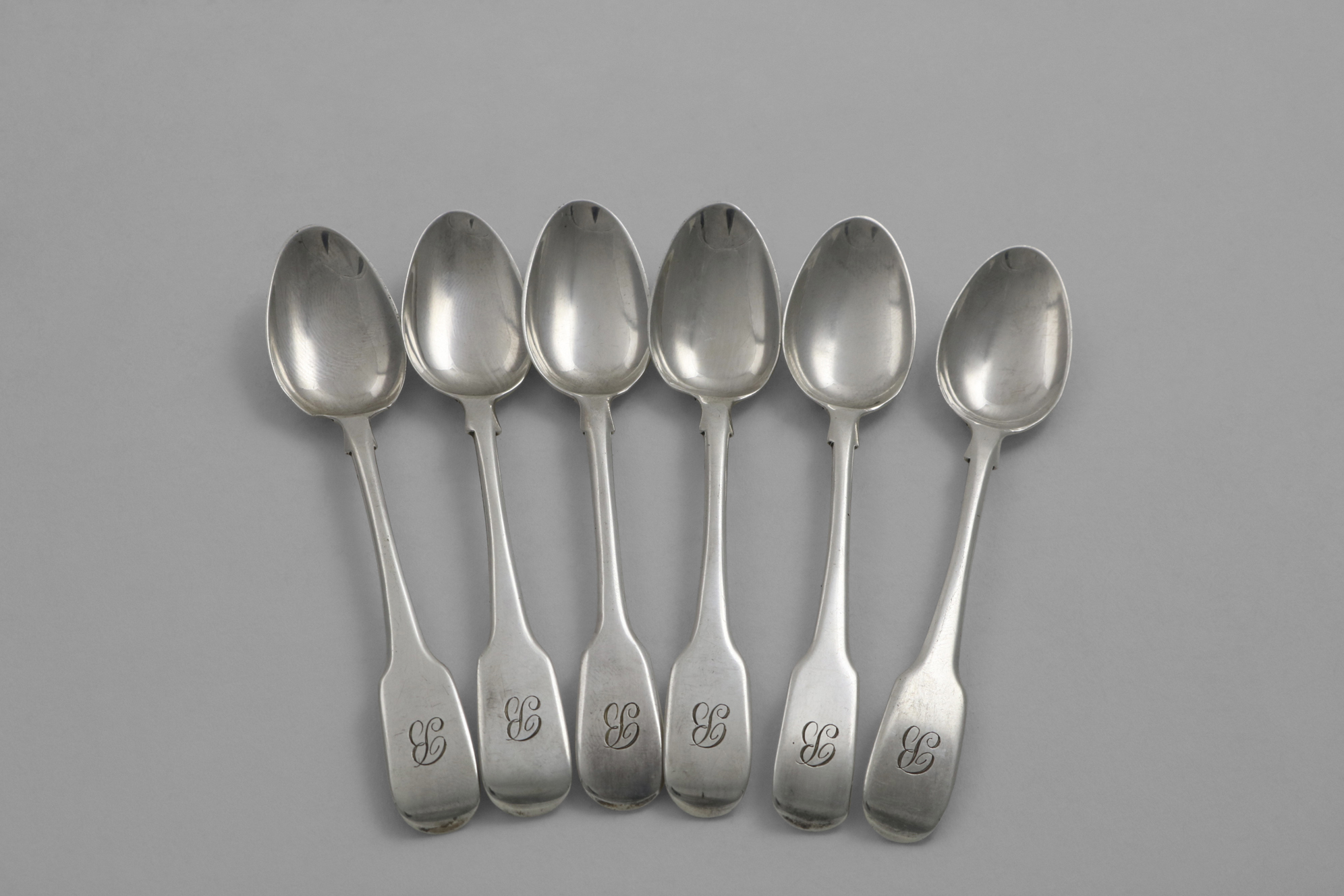 A SET OF GEORGE IV MINIATURE WEST COUNTRY TABLE SPOONS (possibly sample pieces), initialled "B",