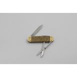 A LATE 20TH CENTURY FRENCH 18 CARAT GOLD MOUNTED STAINLESS STEEL POCKET KNIFE with two blades and