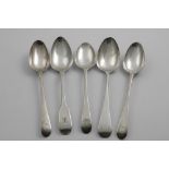 A PAIR AND A SINGLE GEORGE III TABLE SPOON Old English pattern, all crested to match, another