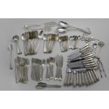 A COLLECTED SERVICE OF BEAD PATTERN FLATWARE & CUTLERY TO INCLUDE:- Fifteen table spoons, twelve